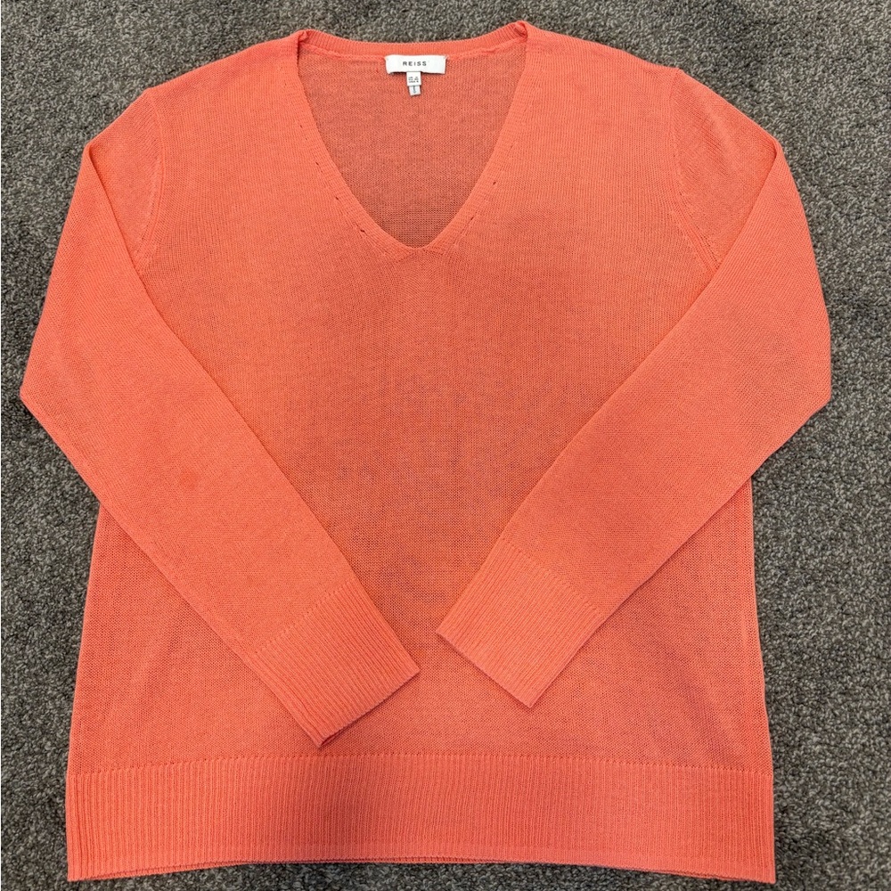 Reiss Orange V-Neck Sweater with Soft Knit - NWOT